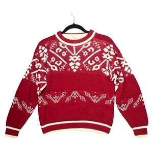 Vintage Silvercord Petite Red Fair Isle Snowflake Knit Acrylic Sweater M/P Small
